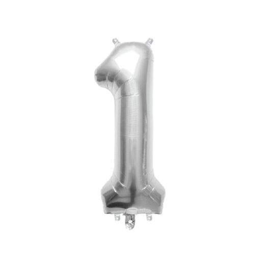 Фолиев балон -цифра 1 - сребриста - 81 см в надуто състояние