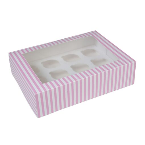 Кутия за 12 бр мъфини - бяло и розово