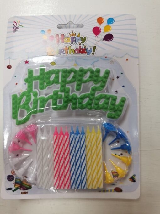 Комплект свещичи+табелка Happy birthday - зелено