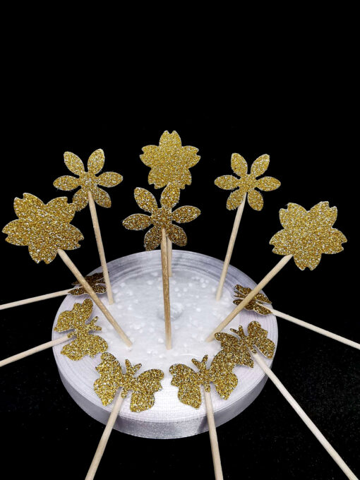 Комплект мини топери - златни цветя и пеперуди (12 бр)