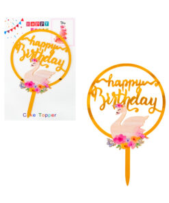 Топер торта Happy birthday кръг - Фламинго