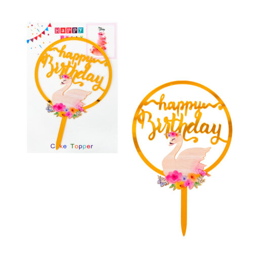 Топер торта Happy birthday кръг - Фламинго