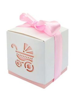 Подаръчна кутийка за бебе с панделка /розова -6 х 6 х 6,5 см