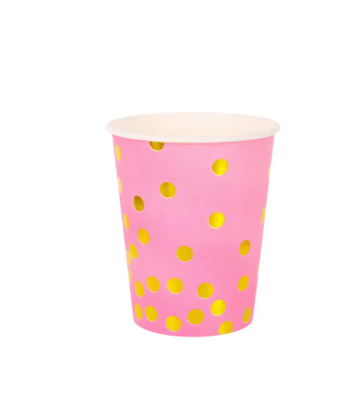 Парти чаши Розови с златисти точки - 10бр в пакет