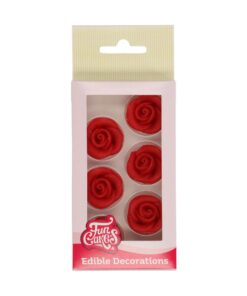 Марципанова декорация - червени рози - FunCakes - 6бр