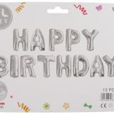 Фолиев надпис Happy birthday сребрист - 35 см на буквите