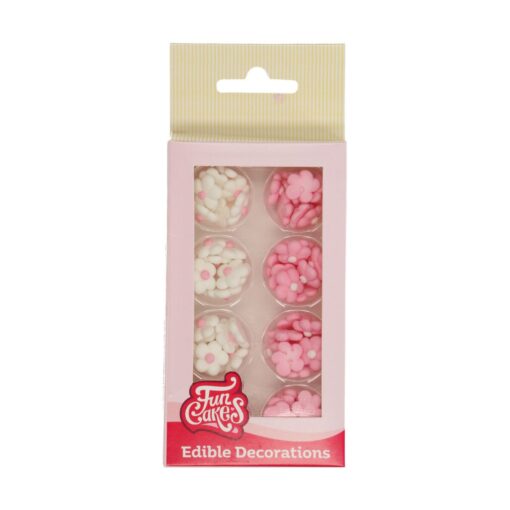 FunCakes захарна декорация Мини цветя розово и бяло 64 бр