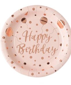 Парти чинийки - Happy Birthday розови 18 см