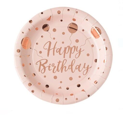 Парти чинийки - Happy Birthday розови 18 см
