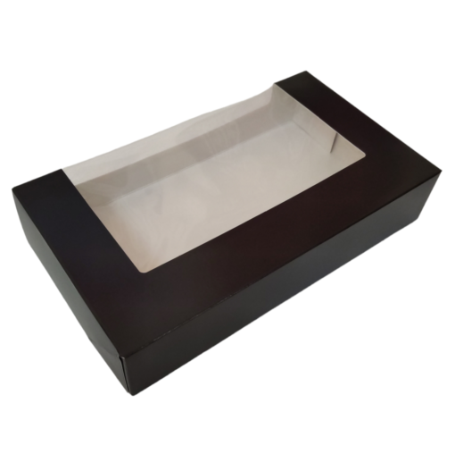 Черна картонена кутия с прозорец 22х13х3,5 см