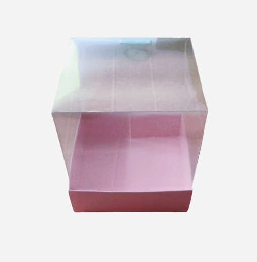 Кутия с прозрачен капак - розова 10 х 10х 10 см