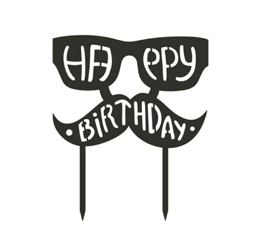 Топер Happy Birthday с очила и мустаци