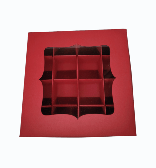 Кутия за 16 бонбона 16 х 16 х 4 см - Червена