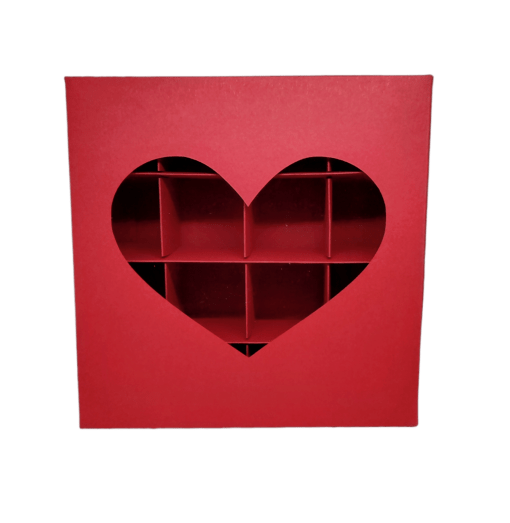 Кутия за 16 бонбона Сърце 15 х 15 х 4 см - червена