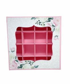 Кутия за 16 бонбона Розова с цветя - 15 х 15 х 4 см