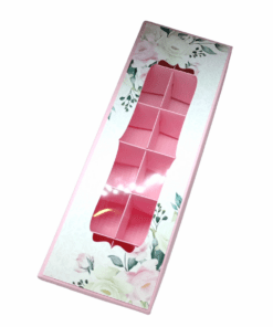 Кутия за 12 бонбона Розова с цветя - 24 х 8 х 4 см