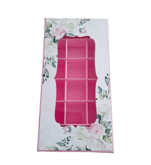 Кутия за 18 бонбона Розова с цветя – 124 х 12 х 4 см