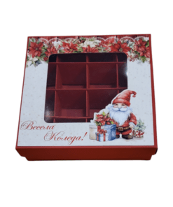 Кутия за 16 бонбони - 15х15х4см - "Весела Коледа"