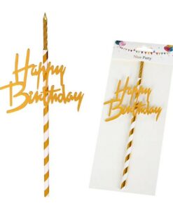 Топер с златна свещичка "Happy Birthday"