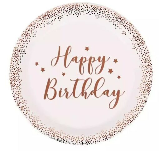 Парти чинийки "Happy BIrthday" розово злато /10 броя в опаковка/ Ф18см.