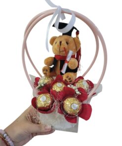 Подаръчен комплект с 5бр бонбони Ferrero Rocher и мече “Честито завършване” #2