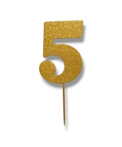 Хартиен топер златист брокат цифра 5 – 5 см