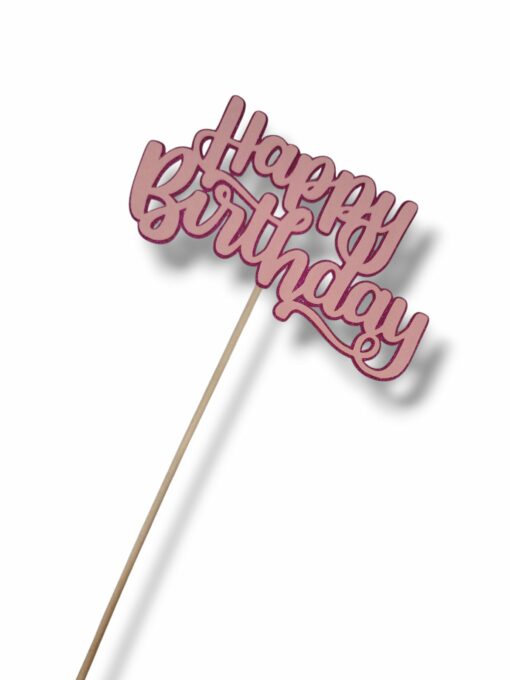 Хартиен топер - Happy Birthday - цикламено и розово