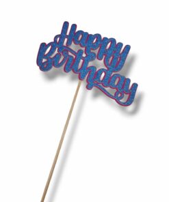 Хартиен топер - Happy Birthday - цикламено и син брокат